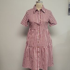 Emery Rose Checkered Button-Down Dress, Size S